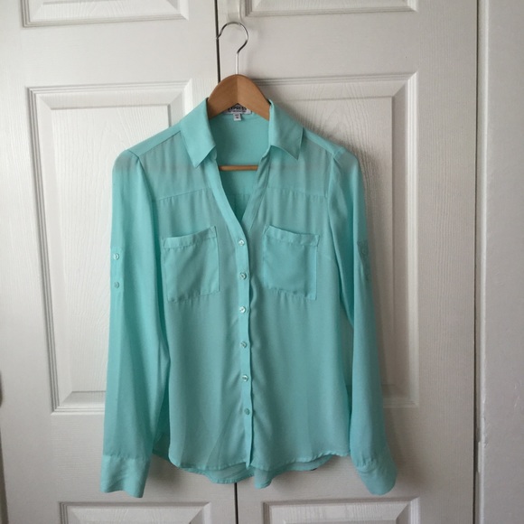 Express Mint Green The Portofino Shirt Long Sleeves EUC - Picture 4 of 11